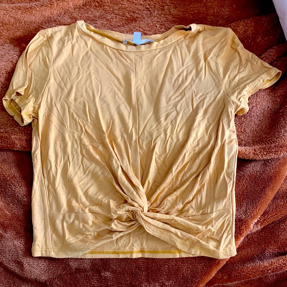 Yellow tied cropped shirt